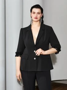 MOTF PLUS LACE CUFF BLAZER - Black - View 6