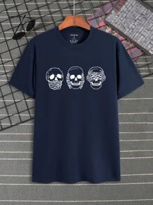 Hombres Camiseta estampado de cráneo - Azul Marino - Ver 1