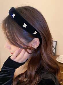 Rhinestone Butterfly Decor Headband Royal Tiaras - Black - View 2