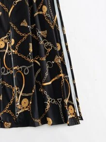 Kimono al azar con estampado de cadena de cintura con cordón - Multicolor - Ver 3