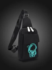 2 piezas hombres set mochila informal que brilla en la oscuridad con diseño de astronauta, set mochilas universitarias, estudiantes de secundaria, estudiantes graduados, estudiantes universitarios de primer año, para viajar, al aire libre, viajes de senderismo - Negro - Ver 5