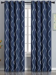 Estelar Textiler 2pcs Graphic Pattern Curtain, Modern Polyester Single Panel Blackout Curtain For Home - Navy Blue - View 1