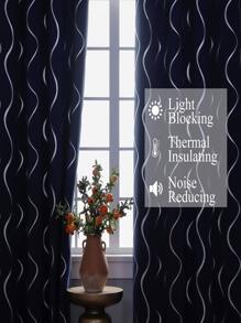 Estelar Textiler 2pcs Graphic Pattern Curtain, Modern Polyester Single Panel Blackout Curtain For Home - Navy Blue - View 4