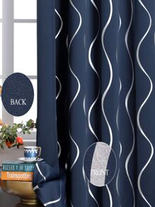 Estelar Textiler 2pcs Graphic Pattern Curtain, Modern Polyester Single Panel Blackout Curtain For Home - Navy Blue - View 5