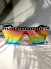 男士鏈條裝飾平頂形太陽眼鏡帶眼鏡繩