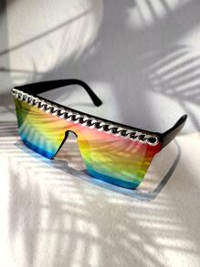 男士鏈條裝飾平頂形太陽眼鏡帶眼鏡繩