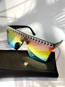 男士鏈條裝飾平頂形太陽眼鏡帶眼鏡繩