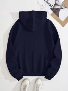 INAWLY 加大码拉链抽绳保暖内衬卫衣，适合冬季毕业季、返校季、毕业典礼、教师节等场合，女士返校套头衫，秋季卫衣 - 藏蓝色 - 查看 2