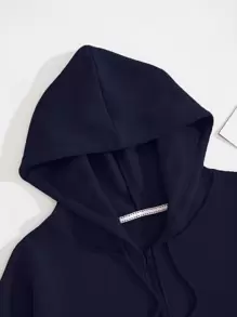 INAWLY 加大码拉链抽绳保暖内衬卫衣，适合冬季毕业季、返校季、毕业典礼、教师节等场合，女士返校套头衫，秋季卫衣 - 藏蓝色 - 查看 8