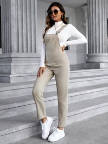 Patched Pocket Denim Dungarees Without Tee - Khaki - View 2