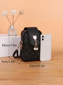 Litchi Embossed Faux Pearl Decor Quilted Phone Wallet Purse Shoulder Bag Phone Case Crossbody Bag Phone Bag Clutch Cellphone Case Pouch Lightweight, Modern, Business Credit Card, ID Card, Money, Cash Business Casual Teachers' Day, Teacher Gifts, Work, Business, Commute, Travel, Holiday, Office, Vacation, For Anniversary, For Couple, For Birthday Gift, On Valentine Day, For Gift For Lady, For Female, White-Collar Workers, For Women