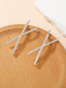 2 piezas de pasadores de lujo para el cabello decorados con rhinestone para mujeres, clips elegantes de decoración para el cabello, sujetadores de pelo tipo pinza - Plateado - Ver 1