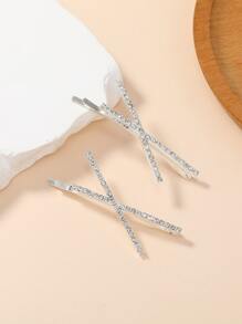 2 piezas de pasadores de lujo para el cabello decorados con rhinestone para mujeres, clips elegantes de decoración para el cabello, sujetadores de pelo tipo pinza - Plateado - Ver 3