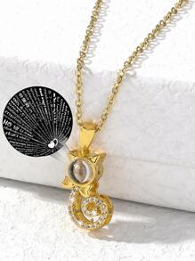 Cubic Zirconia Decor Cat Charm Necklace - Yellow Gold - View 2