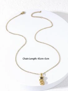 Cubic Zirconia Decor Cat Charm Necklace - Yellow Gold - View 3