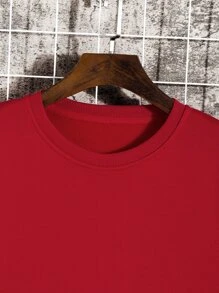 男士素色加絨內裏運動衫 - 紅色 - 查看 7