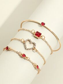 4pcs Rhinestone Square & Heart Decor Bracelet