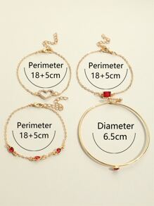 4pcs Rhinestone Square & Heart Decor Bracelet