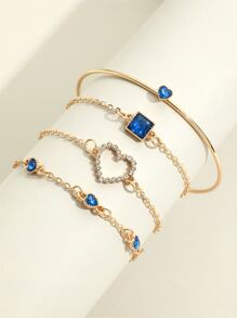 4入組/套水鑽愛心裝飾手環 - 藍色 - 查看 3