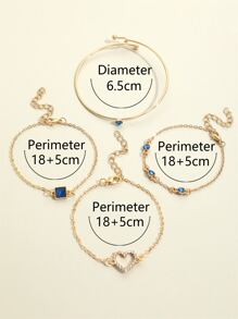 4入組/套水鑽愛心裝飾手環 - 藍色 - 查看 5