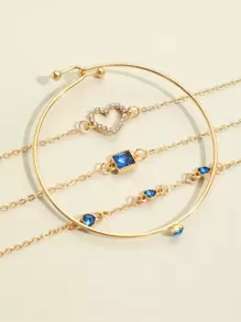 4入組/套水鑽愛心裝飾手環 - 藍色 - 查看 4