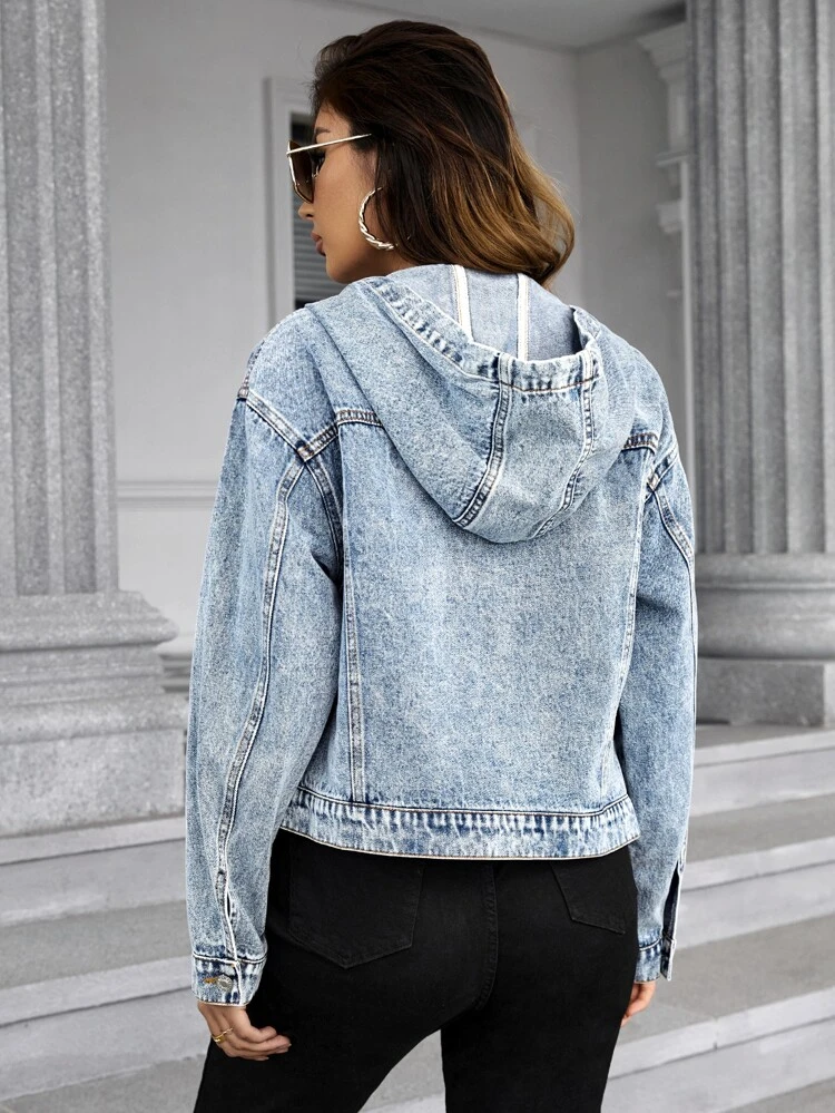 Flap Pocket Drop Shoulder Denim Jacket Winter Casual Spring