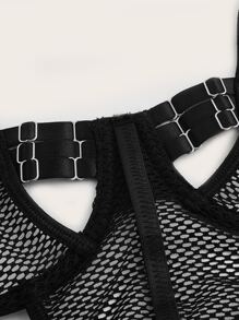 ROMWE Grunge Punk 漁網鋼圈吊帶襪內衣套裝 - 黑色 - 查看 3