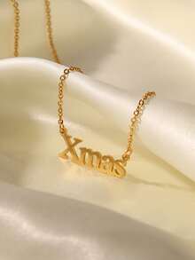 Christmas Letter Charm Necklace - Yellow Gold - View 4
