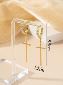 Rhinestone Decor Cross Drop Earrings - Yellow Gold - View 4