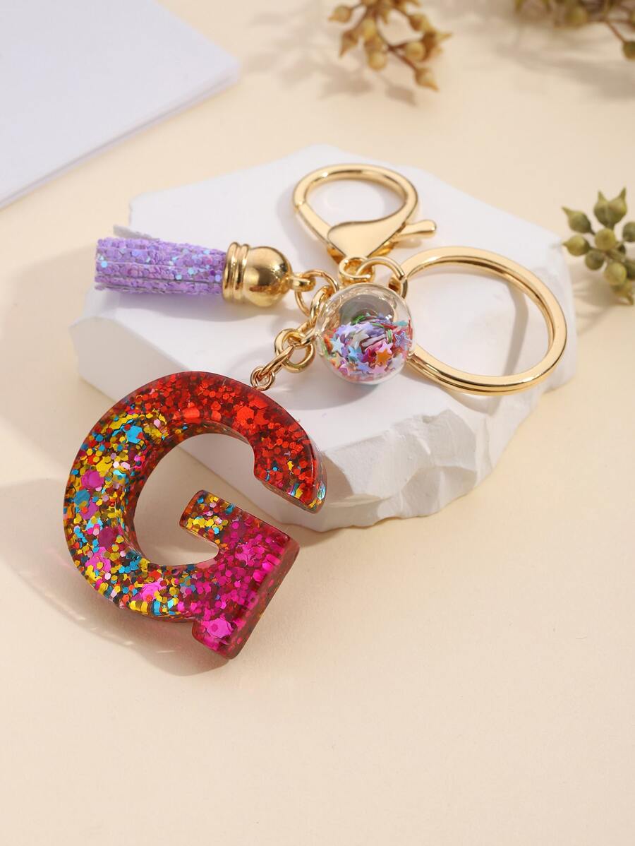 字母和流蘇墜飾鑰匙圈 - 彩色 - 查看 1
