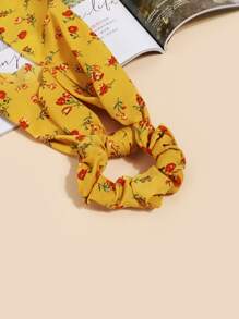 碎花飄帶髮圈 - 芥末黃 - 查看 4