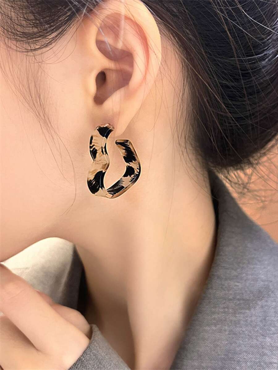 豹紋圖案愛心設計圓耳環 - 彩色 - 查看 1