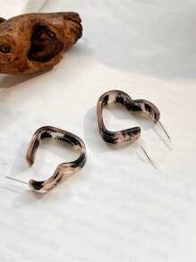 豹紋圖案愛心設計圓耳環 - 彩色 - 查看 2