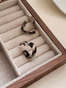 豹紋圖案愛心設計圓耳環 - 彩色 - 查看 5