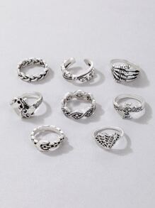 imoli 8pcs Skull & Spiderweb Decor Ring - Silver - View 5
