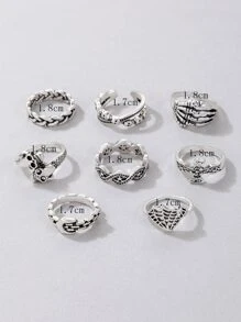 imoli 8pcs Skull & Spiderweb Decor Ring - Silver - View 6