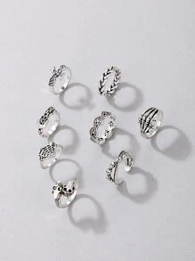 imoli 8pcs Skull & Spiderweb Decor Ring - Silver - View 7