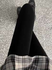 Solid Plush Lined Tights - Black - View 4