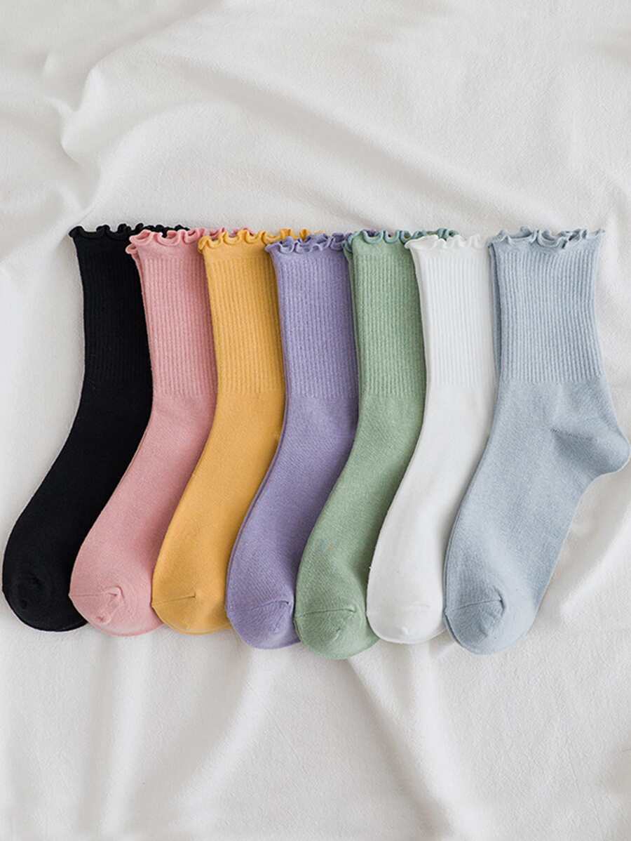 雙裝荷葉邊幼兒捲邊襪子 - 彩色 - 查看 1