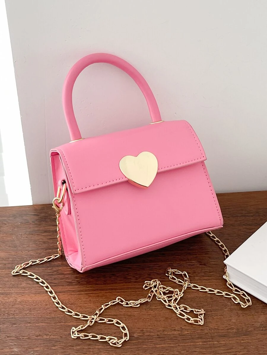 Bolso cartera con cadena mini con adorno de corazón - Rosa - Ver 1