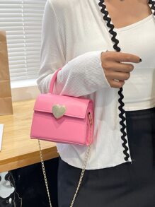 Bolso cartera con cadena mini con adorno de corazón - Rosa - Ver 7