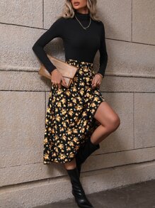 SHEIN Clasi 印花喇叭半身裙 - 黑色 - 查看 5