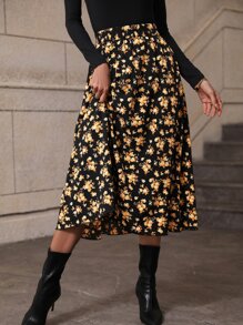 SHEIN Clasi 印花喇叭半身裙 - 黑色 - 查看 6