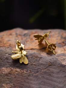 ESBERRY 1pair Glamorous Bees Stud Earrings For Women s925 Sterling Silver Valentine's Day Handmade Fine Ladies Jewelry Gift For Girls - Yellow Gold - View 6