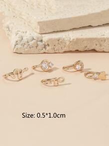 Phổ Biến 5 Cái/bộ Đính Đá Cubic Zirconia & Trang Trí Trái Tim Mũi Vòng Đồng Đơn Giản & Phong Cách Dành Cho Nữ & Bé Gái Unisex - Vàng - Xem 3