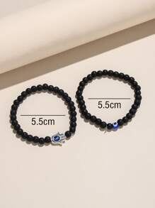 2pcs Evil Eye & Hamsa Hand Decor Beaded Bracelet - Multicolor - View 4