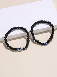 2pcs Evil Eye & Hamsa Hand Decor Beaded Bracelet - Multicolor - View 5