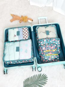 6pcs Travel Storage Bag Organizer Pouch Set Floral & Letter Graphic Print, Multi-Size For Packing Clothes, Accessories, Toiletries For Travel Storage Bag,Makeup Bag,Cosmetic Bag,Vacation Organizer,Large Capacity Makeup Organizer Makeup Case, For Lipstick, Brush, Skincare, Mobile Phone, Coin, Small Items, For Home,Gift,Vacation And Festival Halloween Christmas Multifunctional Use - Multicolor - View 1