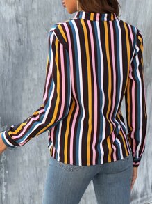 Camisa de rayas de colores de cuello notch - Multicolor - Ver 2