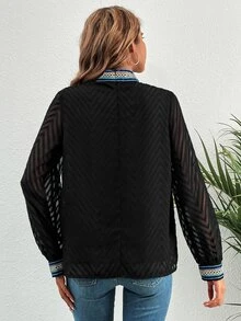 SHEIN Unity Blusa con encaje en contraste de cuello alto - Negro - Ver 2